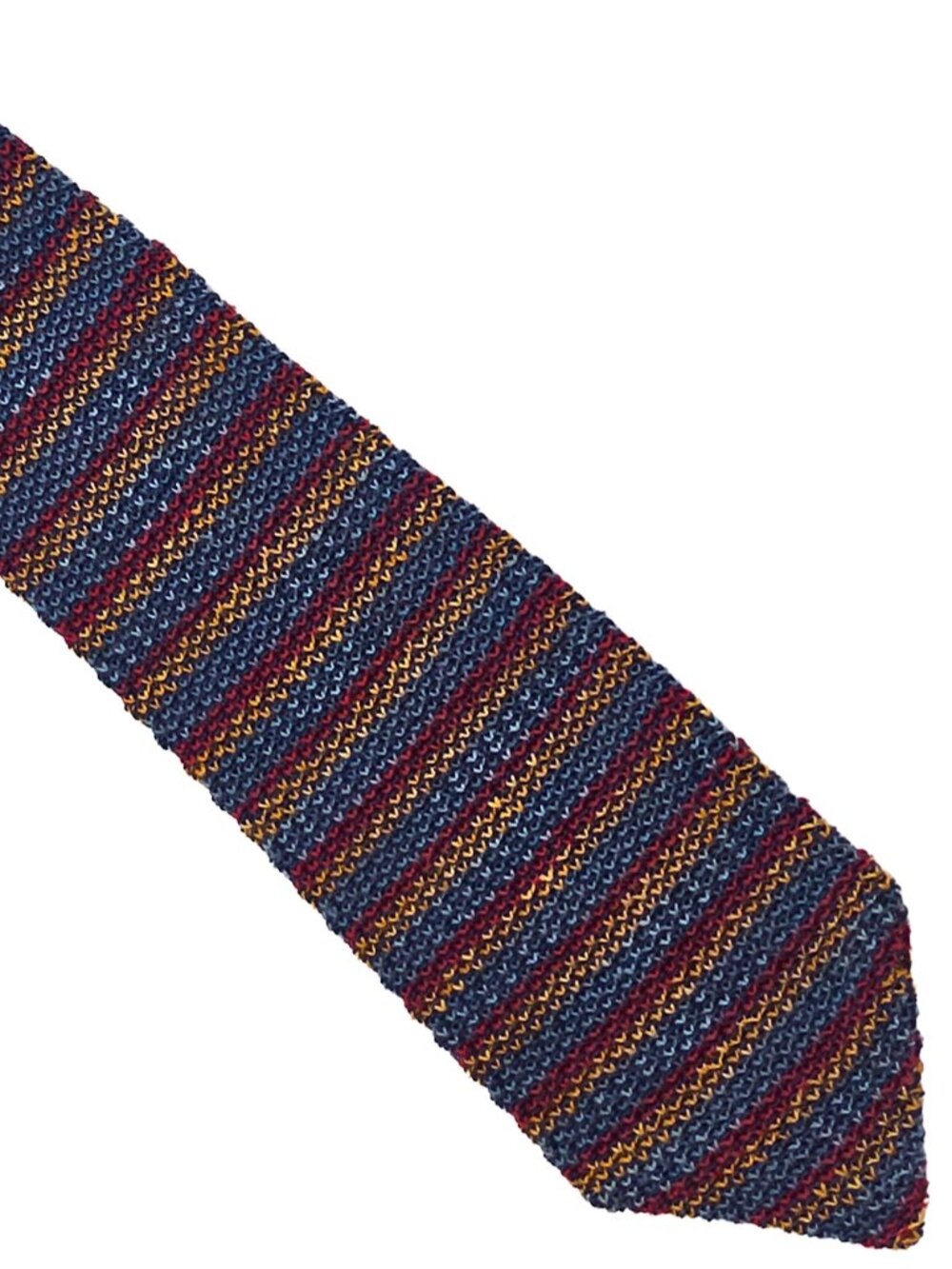 Vintage Rooster Blue Red Rust Striped Knit Viscose/Cotton Tie Necktie 3.5 x 57